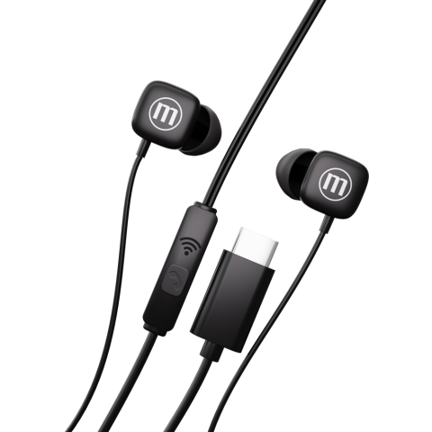 Casti audio cu fir si microfon square usb-c negre maxell