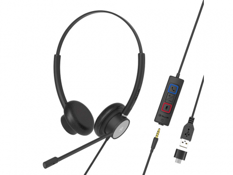Periferice IT - Căști cu fir call center Tellur Voice 420, binaural, USB Jack 3.5mm, negru