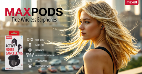 Casti fara fir bluetooth tws maxpods tip earbuds negre maxell [4]