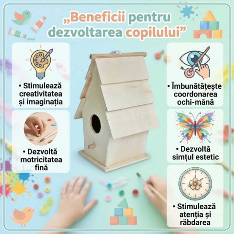 Casuta pasari de colorat din lemn pentru copii [2]