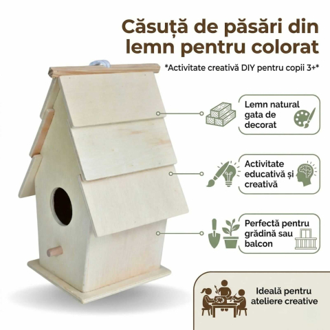Seturi creative pentru copii - Casuta pasari de colorat din lemn pentru copii