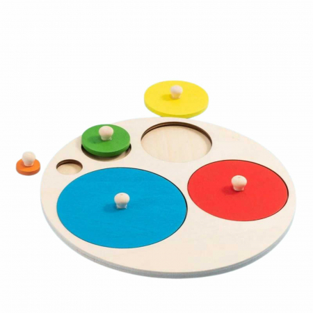Joc lemn Montessori puzzle incastru cercuri cu maner