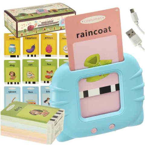 Jucării și Jocuri pentru copii - Cititor de carduri pentru invatarea vocabularului in limba engleza, 112 Carduri, Reincarcabil, Albastru