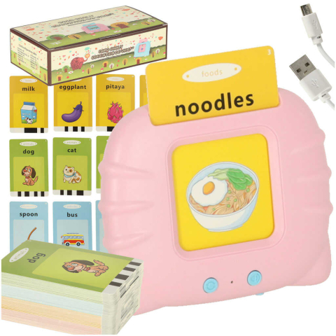 Jucării și Jocuri pentru copii - Cititor de carduri pentru invatarea vocabularului in limba engleza, 112 Carduri, Reincarcabil, Roz