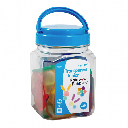 Jucării Educative pentru copii - Clear Rainbow Pebbles, set 36 de pietricele translucide, 1-5 ani