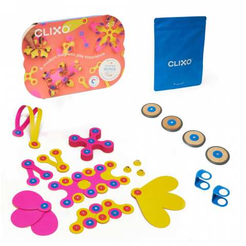 Jucării și Jocuri pentru copii - Clixo  joc magnetic de construit - Crew Roz & Galben (30 piese)