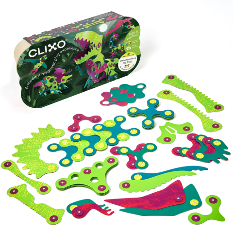 Jucării și Jocuri pentru copii - ClixoÂ® joc magnetic de construit - Aventuri cu dinozauri (36 piese)