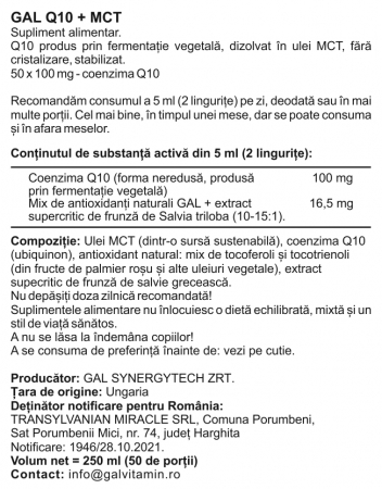 Coenzima Q10 + ulei de MCT, imbunatatirea circulației, fluxul sanguin, funcția endotelială, 250 ml [3]