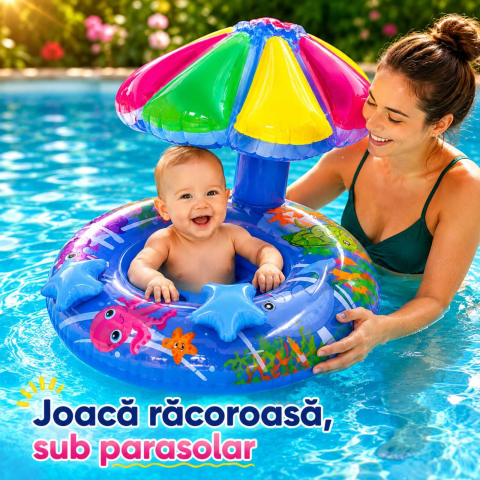 Jucării și Jocuri pentru copii - Colac de Inot Bebelusi cu Umbreluta, Sustinere Tip Chilotel,