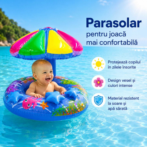 Colac de Inot Bebelusi cu Umbreluta, Sustinere Tip Chilotel, [3]