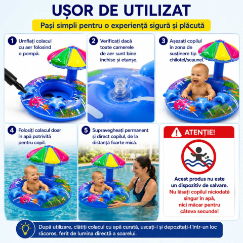 Colac de Inot Bebelusi cu Umbreluta, Sustinere Tip Chilotel, [6]