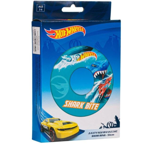 Colac gonflabil pentru copii, Hot Wheels, Model cu Rechin Shark Bite, din vinil rezistent, 3-6 Ani [1]