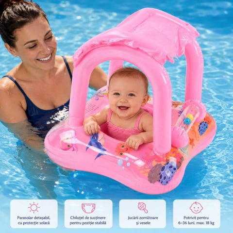 Jucării și Jocuri pentru copii - Colac bebe cu parasolar si sezut, 6-36 luni, max 18 kg