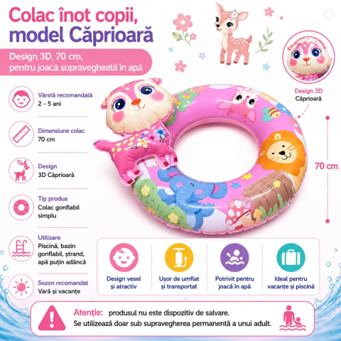 Colac inot copii 2-5 ani, gonflabil, 70 cm, Caprioara 3D [1]