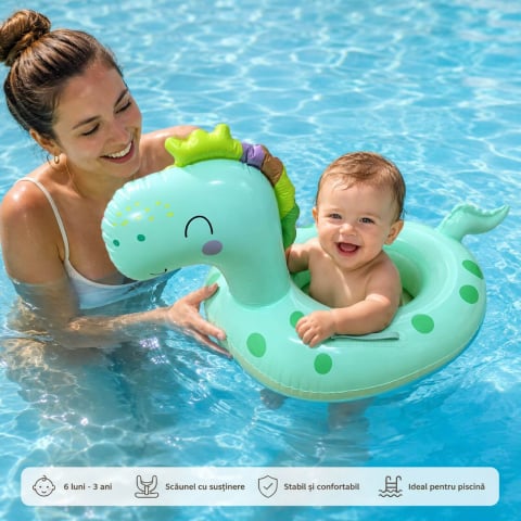 Jucării și Jocuri pentru copii - Colac inot bebelusi, Dinozaur, cu chilotel si sezut, 6 luni-3 ani