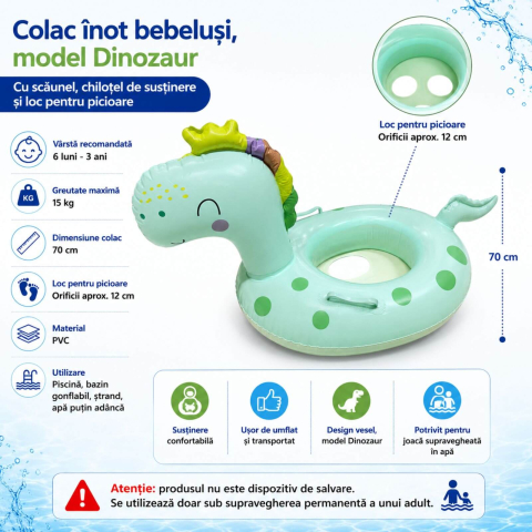 Colac inot bebelusi, Dinozaur, cu chilotel si sezut, 6 luni-3 ani [1]