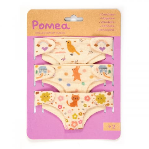Jucării și Jocuri pentru copii - Colectia Pomea Set 3 scutece pentru papusi bebelus, Djeco, varsta 1 - 3 ani, Baiat, Fata