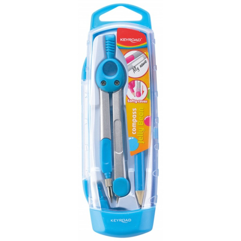 Instrumente de Geometrie: Rigle, Echere, Compasuri si Truse - Compas metalic cu mina, Keyroad Jelly Bean, KR971121/KR971130, safety, set PVC, diverse culori