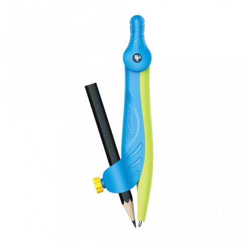Instrumente de Geometrie: Rigle, Echere, Compasuri si Truse - Compas plastic cu creion Keyroad Flow KR971523/KR971522, caseta PVC, diverse culori, 10 bucati/display