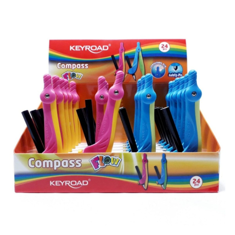 Instrumente de Geometrie: Rigle, Echere, Compasuri si Truse - Compas plastic cu creion Keyroad Flow, KR971649, diverse culori
