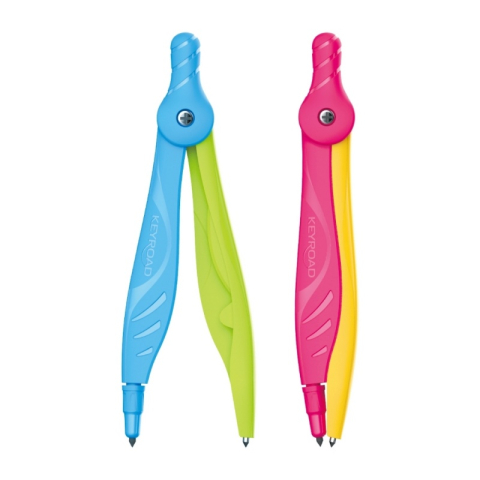 Instrumente de Geometrie: Rigle, Echere, Compasuri si Truse - Compas plastic cu mina safety-pin Keyroad Flow, KR971533, 1 bucata/blister carton