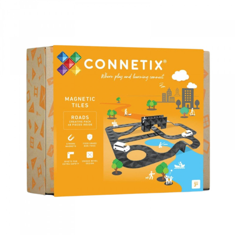 Jucării și Jocuri pentru copii - Connetix tiles - Drumuri, Rampe și Intersecții, 48 Piese Magnetice pentru Construcții Creative