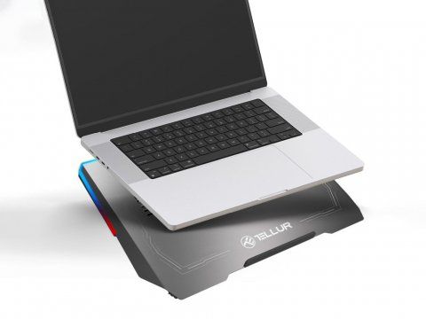 Cooler laptop Tellur Shade, 17", 3 ventilatoare, RGB LED, USB, USB-C, aluminiu, Gri [2]