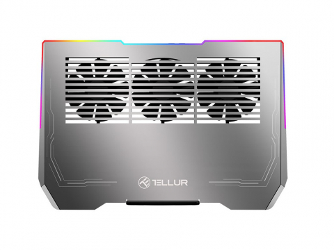 Cooler laptop Tellur Shade, 17", 3 ventilatoare, RGB LED, USB, USB-C, aluminiu, Gri [1]