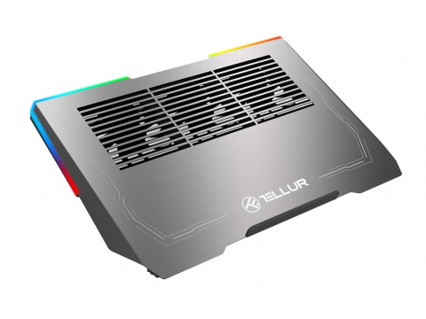 Cooler laptop Tellur Shade, 17", 3 ventilatoare, RGB LED, USB, USB-C, aluminiu, Gri [3]
