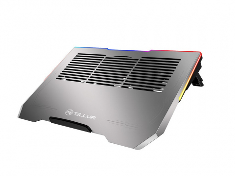 Periferice IT - Cooler laptop Tellur Shade, 17", 3 ventilatoare, RGB LED, USB, USB-C, aluminiu, Gri