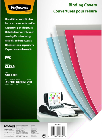 Birotică și Papetărie - Coperti plastic a3 200 microni transparente 100/top fellowes