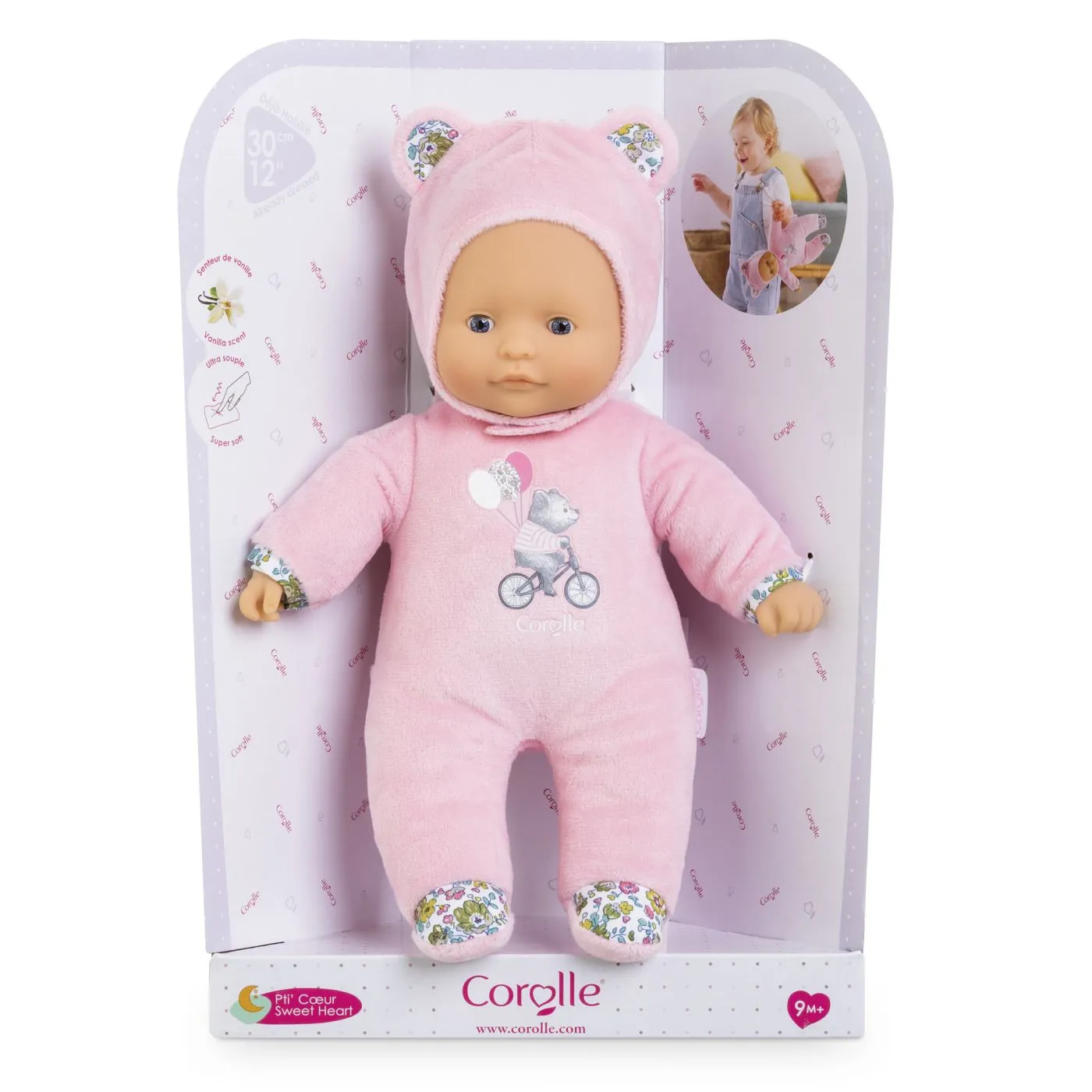Jucării și Jocuri pentru copii - Corolle mdc bebelus sweet heart ursulet roz 30cm, copii varsta 9 luni pana la 3 ani