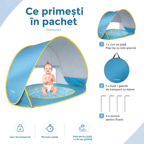 Cort Plaja Copii si Bebelusi, Protectie UV, cu Piscina - Micostore.ro [5]