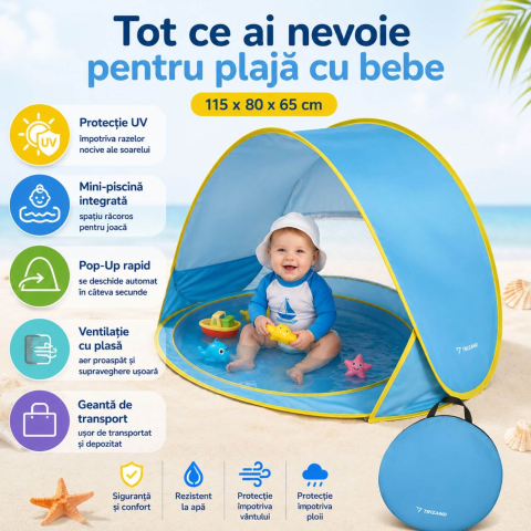 Cort Plaja Copii si Bebelusi, Protectie UV, cu Piscina - Micostore.ro [1]
