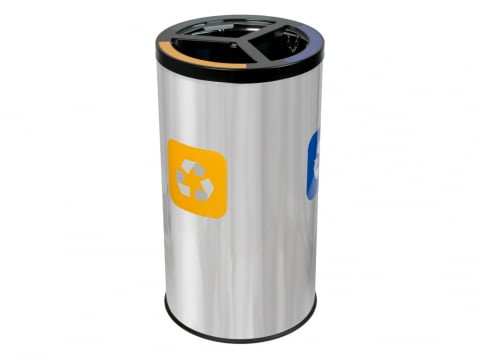 Cutii depozitare și organizatoare - Coș inox colectare selectivă 3 compartimente 3 x 25 L