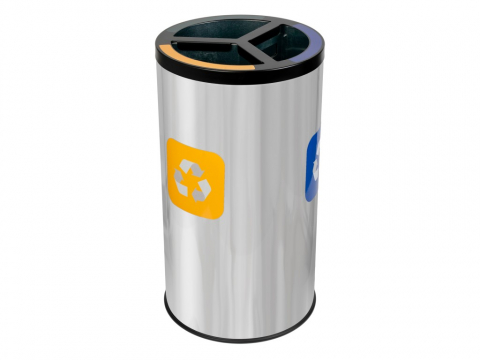 Cutii depozitare și organizatoare - Coș inox colectare selectivă 3 compartimente cu găleată interioară, 3 x 20 L