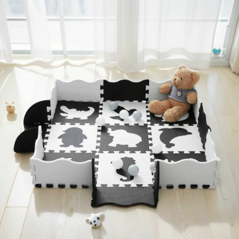 Covor de joaca bebelusi puzzle din spuma EVA, contrastant, modular, 25 piese [2]