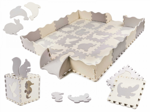 Jucării și Jocuri pentru copii - Covor de Joacă Bebeluși 143 x 143 cm, Plăci Puzzle cu Tarc Modular