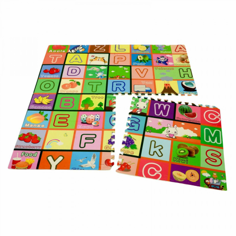Jucării bebeluși - Covoraș de Joacă din Spuma, Puzzle, Fructe și Litere - Micostore.ro