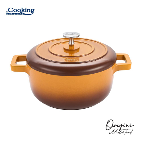 Vase pentru gatit - Cratita aluminiu turnat + capac 20x10 cm, 2.4l, nicolai tand, origini, cooking by heinner