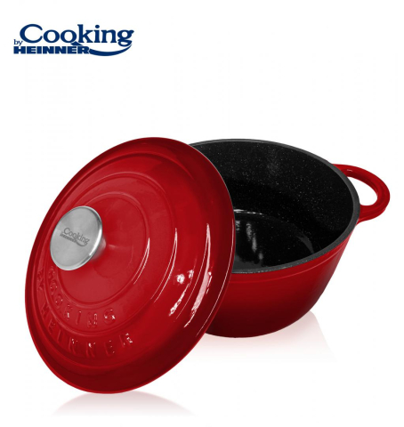 Cratita fonta emailata+capac 22x9.5cm,2.9l, red line, cooking by heinner [2]