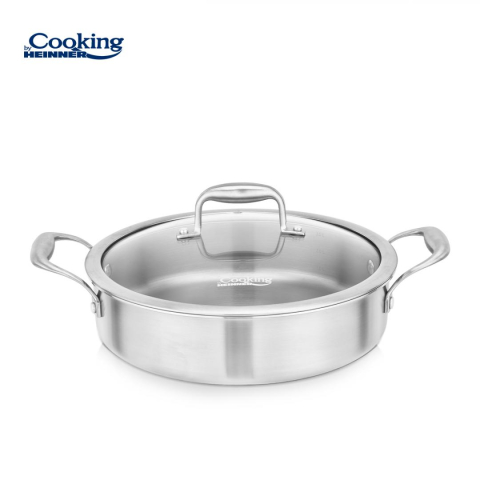 Vase pentru gatit - Cratita inox+capac sticla 26x7cm, 3.5l, atomic3, cooking by heinner