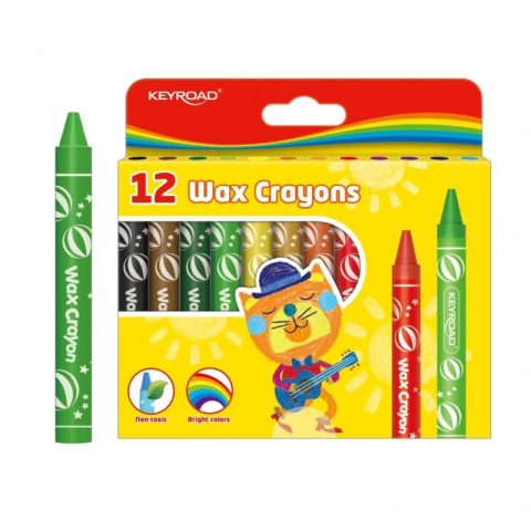 Birotică și Papetărie - Creioane cerate Keyroad Jumbo KR971305, 12 culori, blister carton