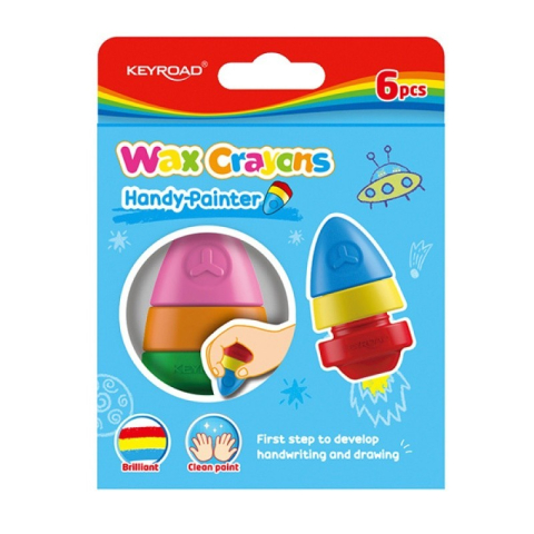 Birotică și Papetărie - Creioane cerate Keyroad Wax Crayons Handy Painter KR971890, 6 culori, blister carton