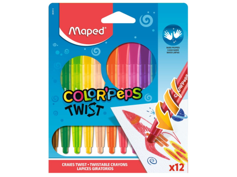 Rechizite Școlare - Creioane cerate Maped Color'Peps Twist 12 culori/set