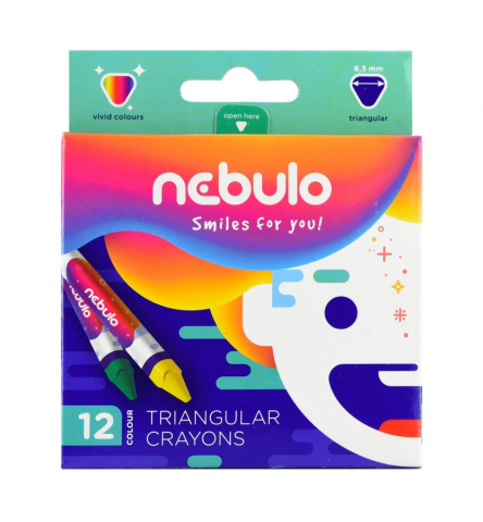 Rechizite Școlare - Creioane cerate Nebulo 12 culori triunghiulare