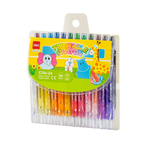 Creioane Colorate si Cerate pentru Copii - Creioane cerate retractabile 24 culori deli