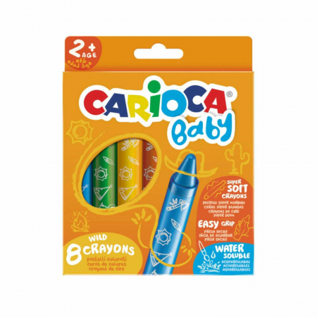 Creioane colorate cerate pentru copii 2 ani, Carioca Baby Wild Crayons, 8 culori