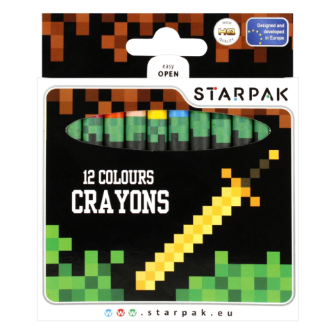 Corectoare, PIC, Radiere si Gume de Sters - Creioane cerate Starpak Pixel Game 484792, 12 culori, blister carton