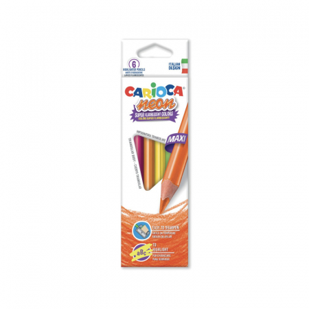 Creioane colorat fluorescente, triunghiulare, 6 culori cutie Carioca Neon. [0]